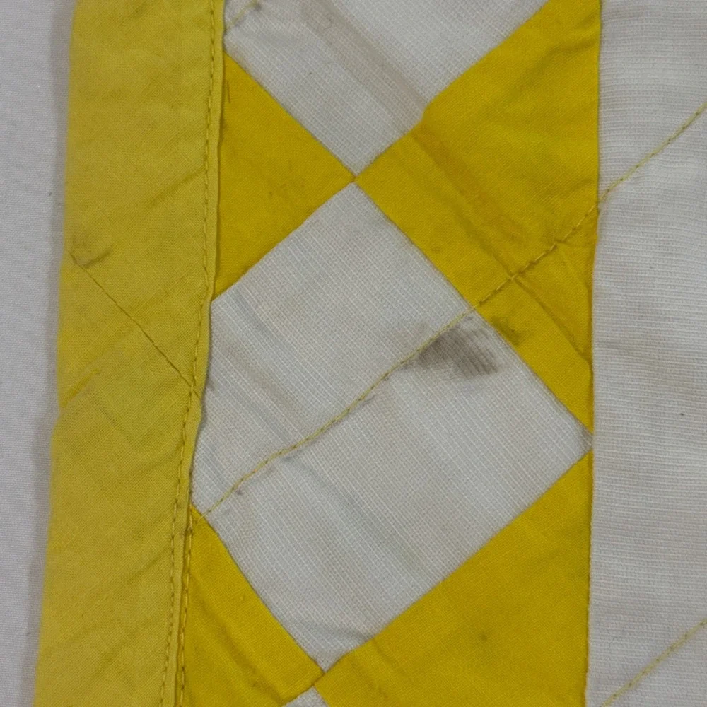 Vintage Nursery Rhyme Baby Quilt Yellow White Hand Painted Hand Made 40x51